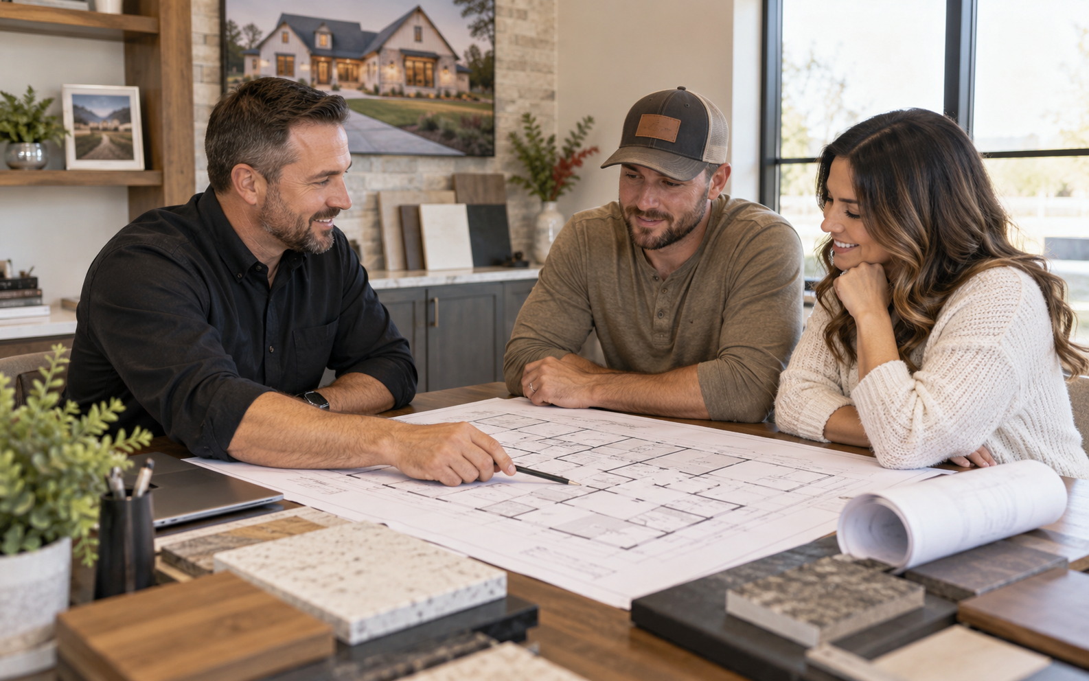 Homeowners meeting with a builder