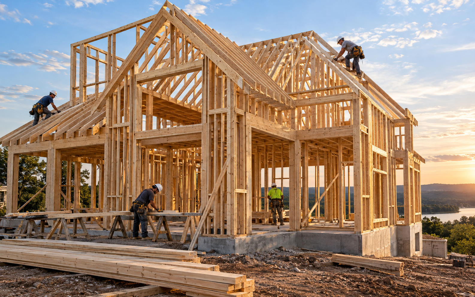 Wood framing of a custom home