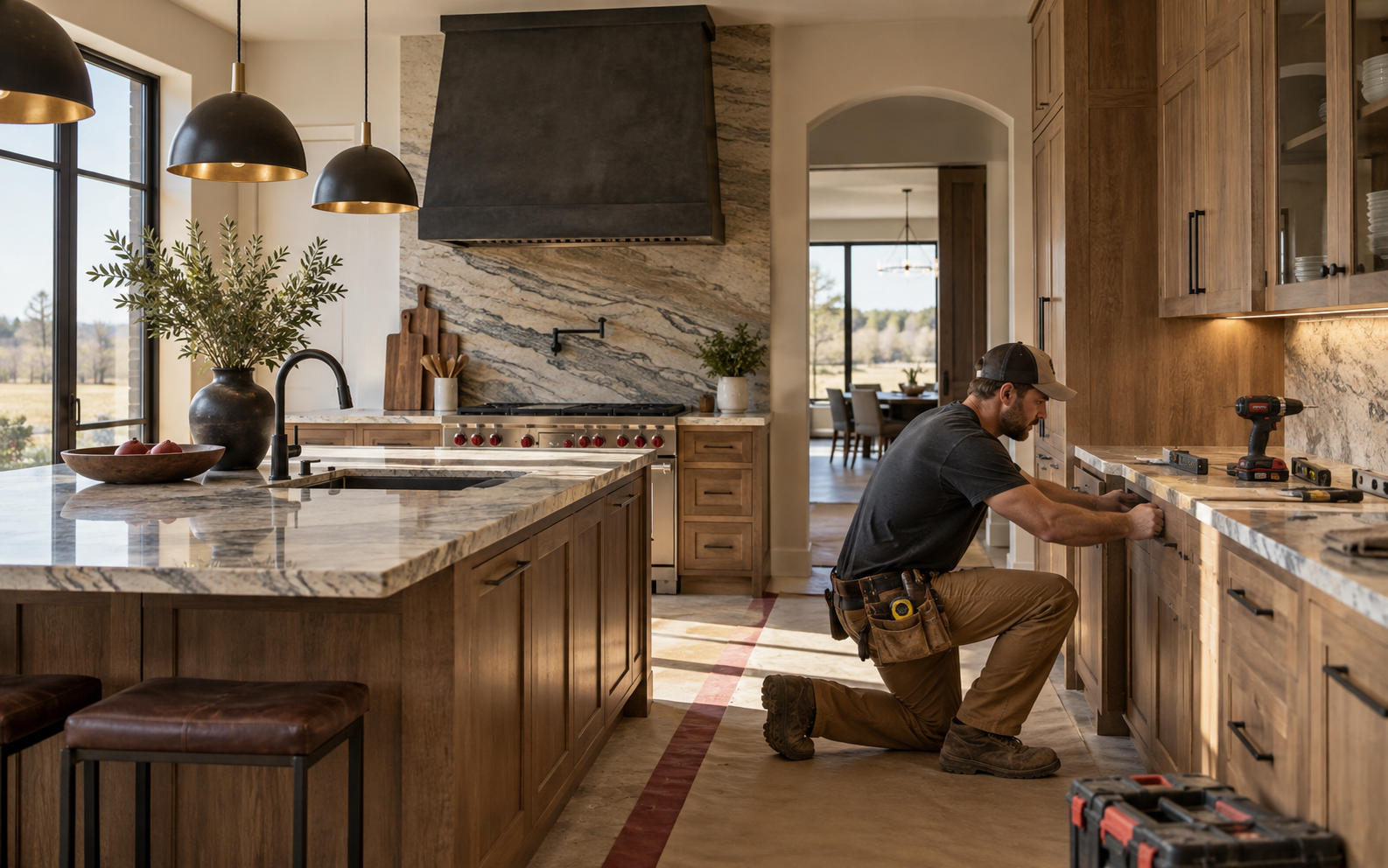 Craftsman installing finishes in a new home